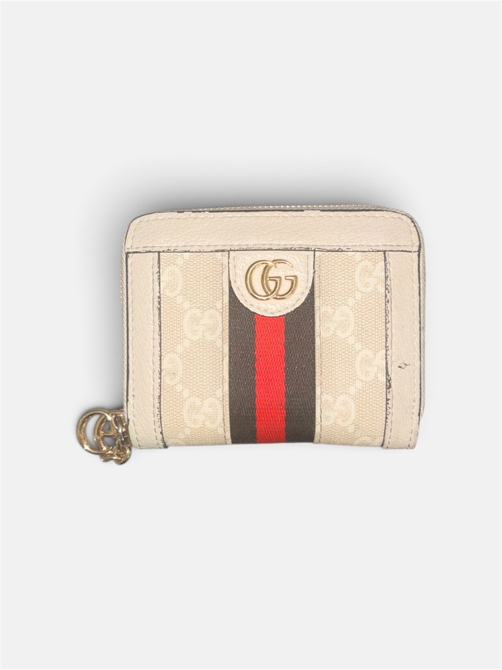 Gucci Beige Canvas Wallet with Red and Green Web Stripe